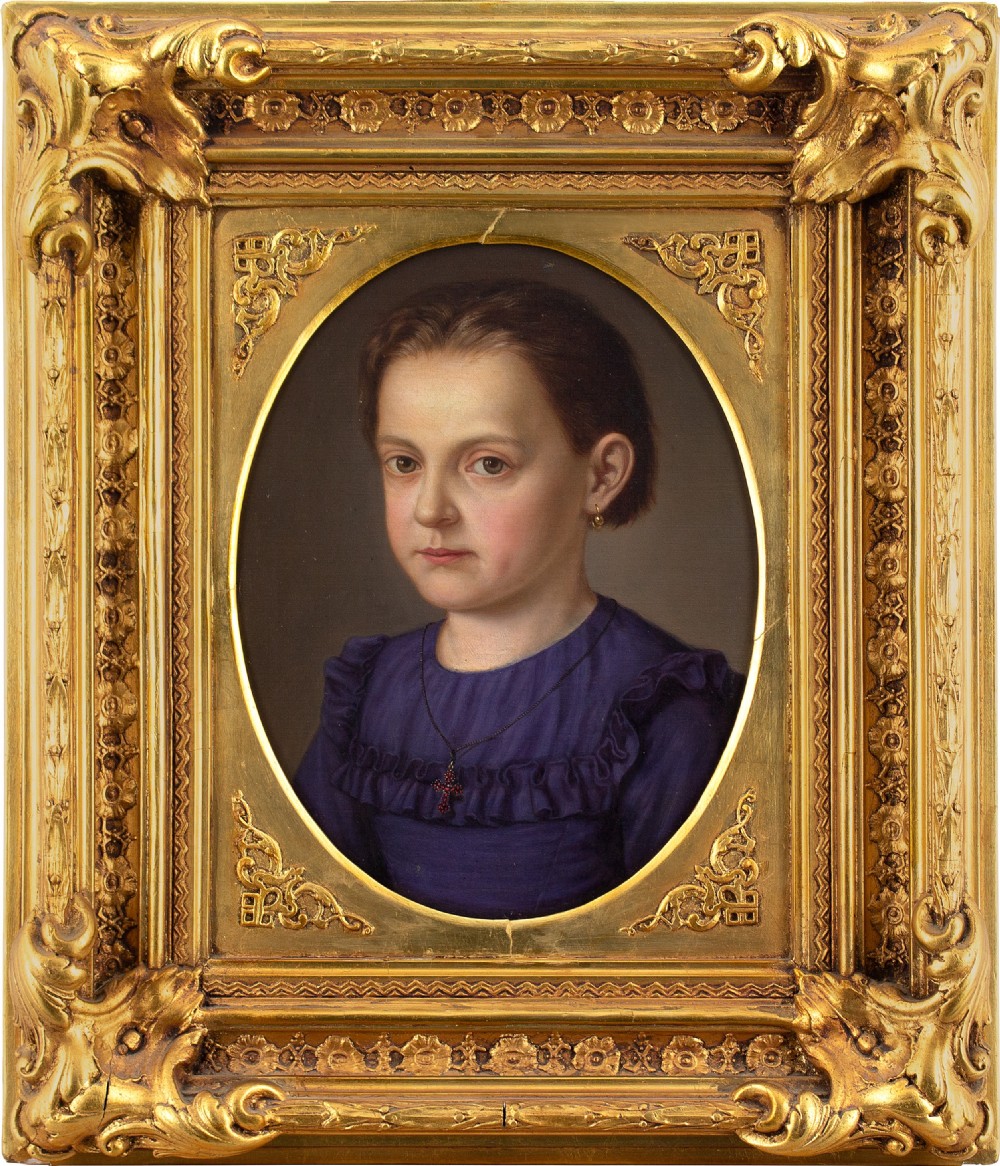 Late 19th-Century Danish School Portrait Of A Girl - Antique Oil Painting 