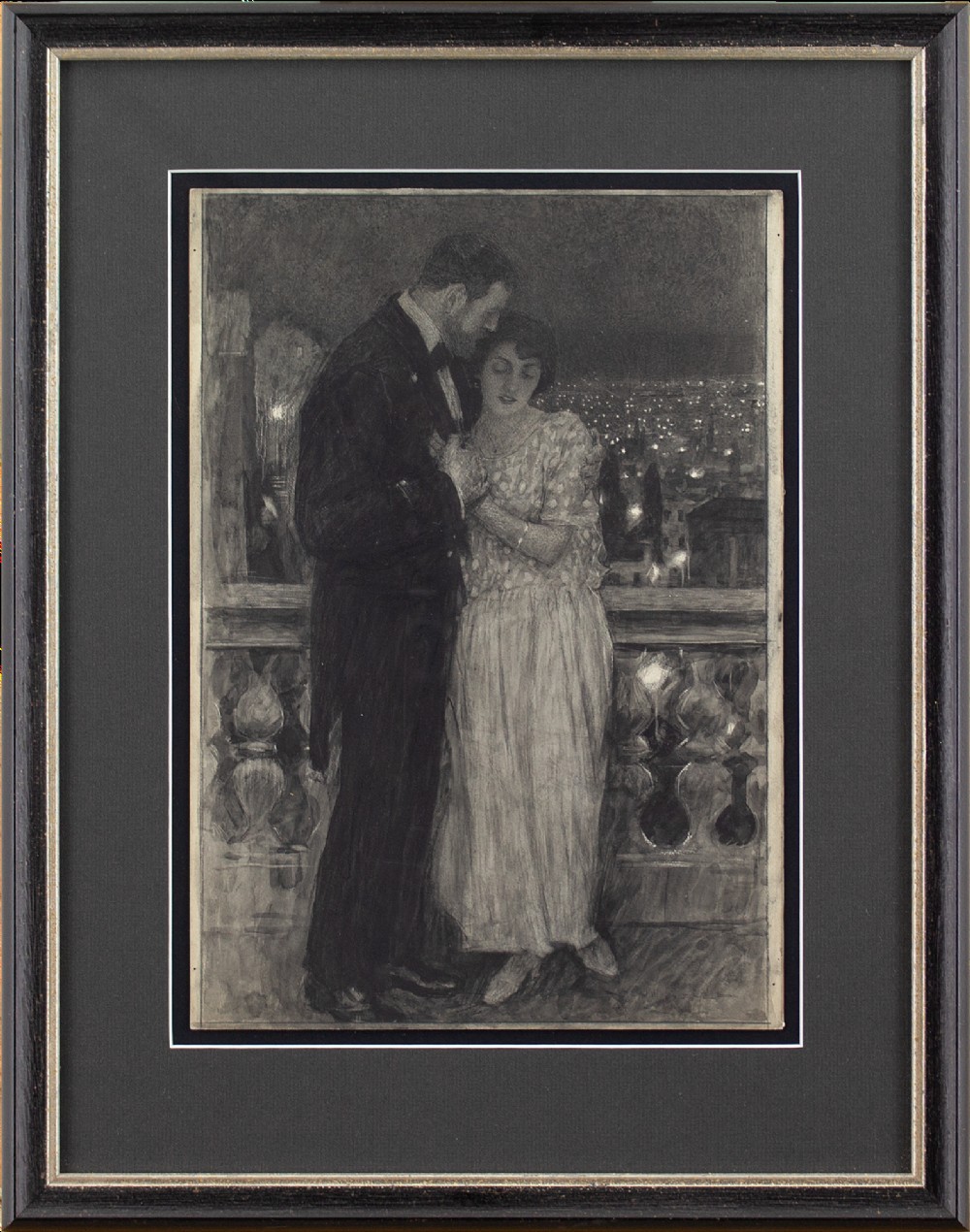 William Hatherell, The Balcony Embrace - Antique Watercolour 