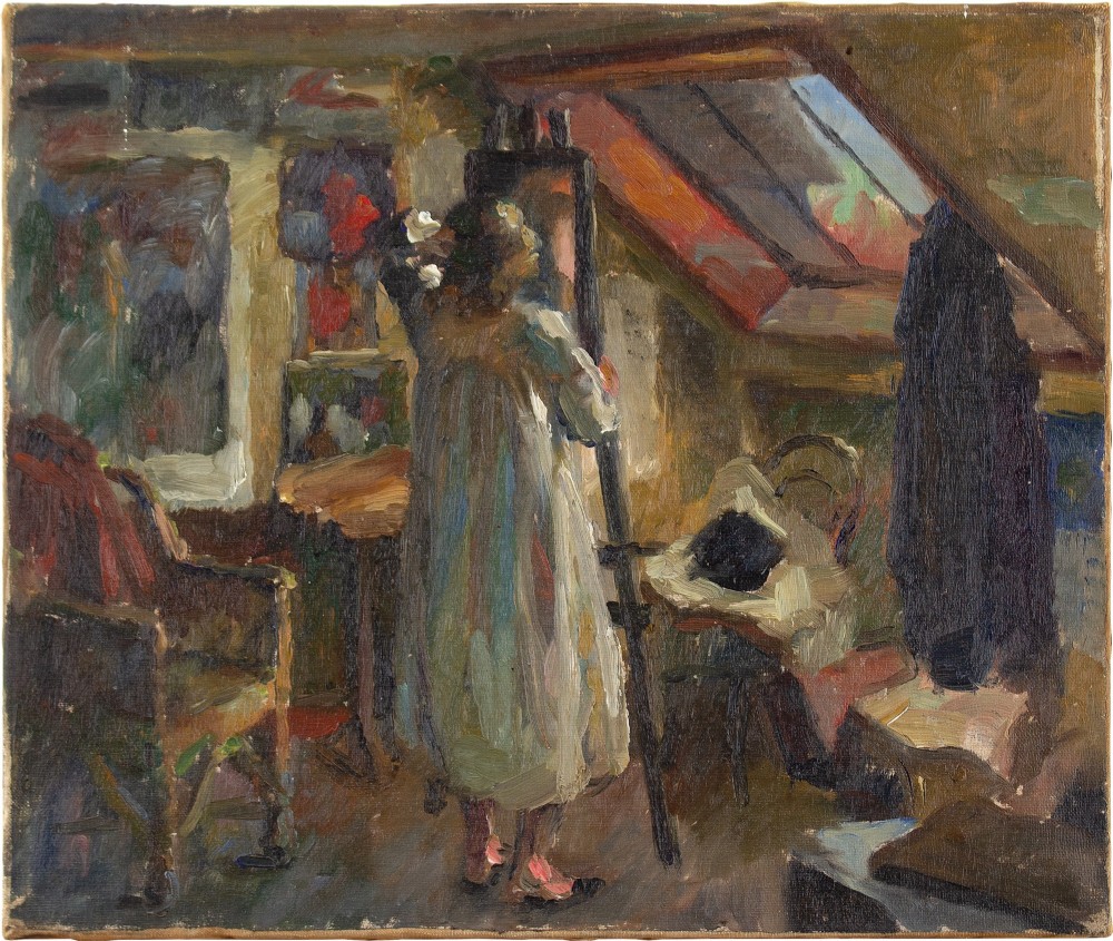 Frode Kierulf, In The Studio - Antique Oil Painting 