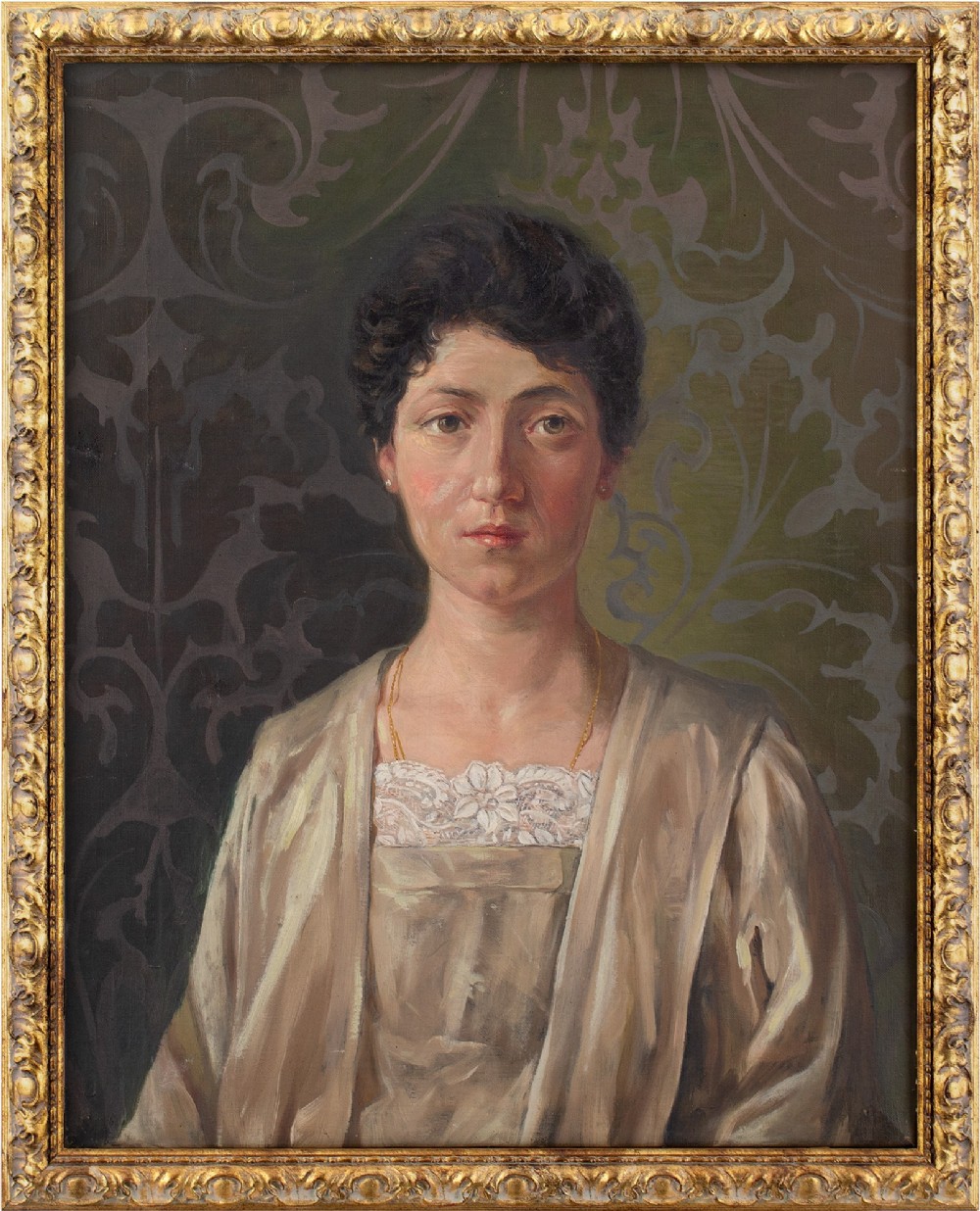 1920s French School Portrait Of A Woman In A Chemise - Oil Painting 