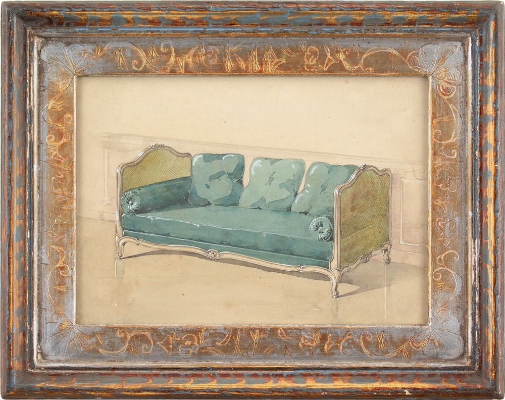 19th-Century French School, Two Designs For Rococo-Revival Furniture - Pair of Antique Watercolours 