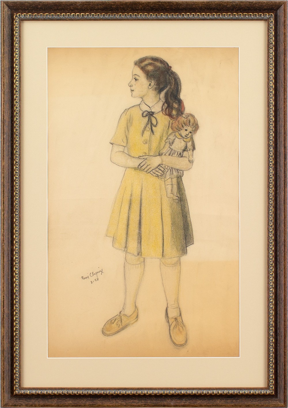 René Choprix, Girl With Doll - Vintage Pastel