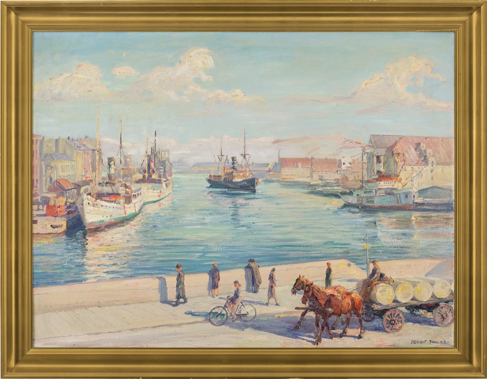 Robert Panitzsch, Port Of Copenhagen - Vintage Oil Painting 