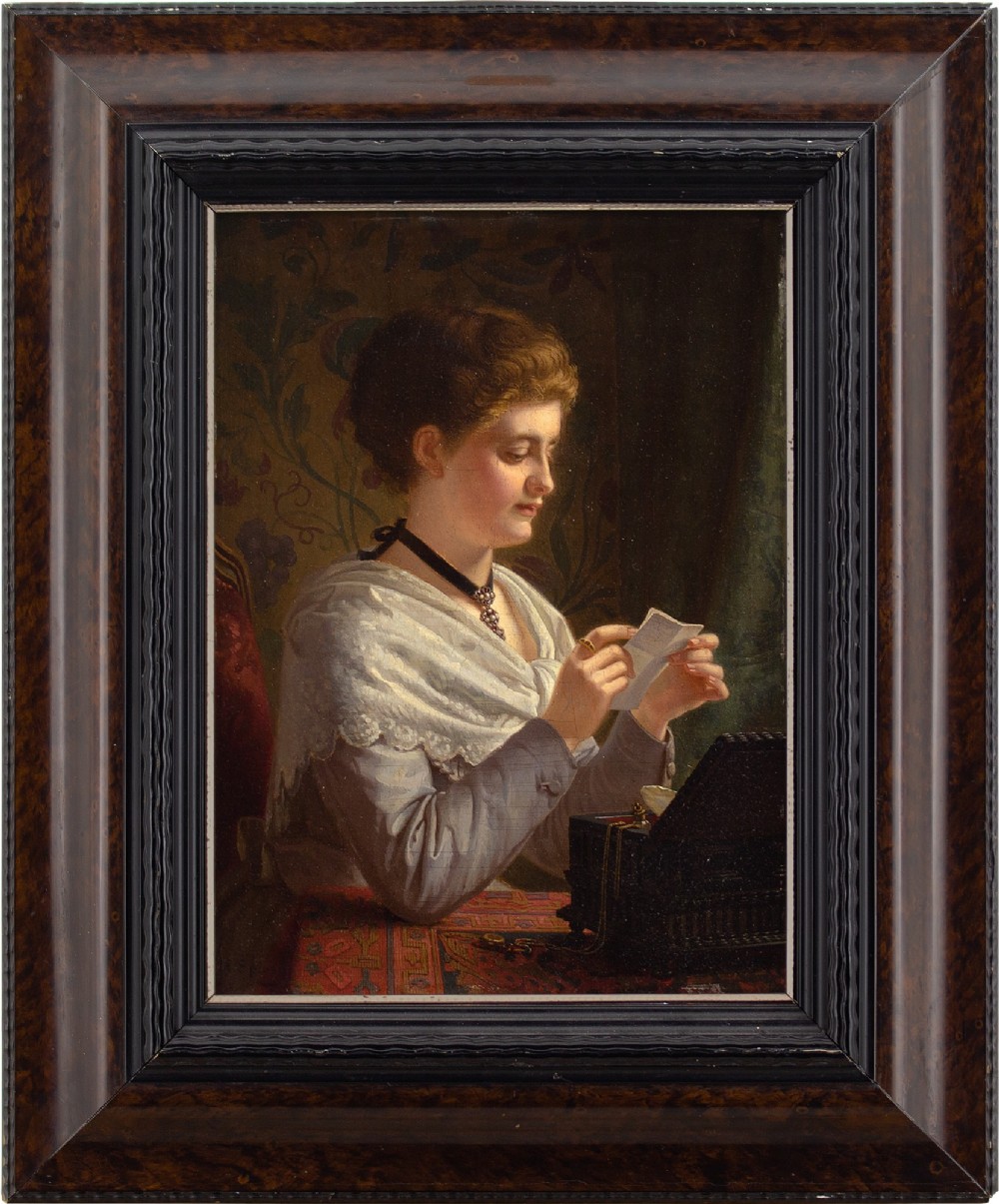 Heinrich Spiess, The Love Letter - Antique Oil Painting 