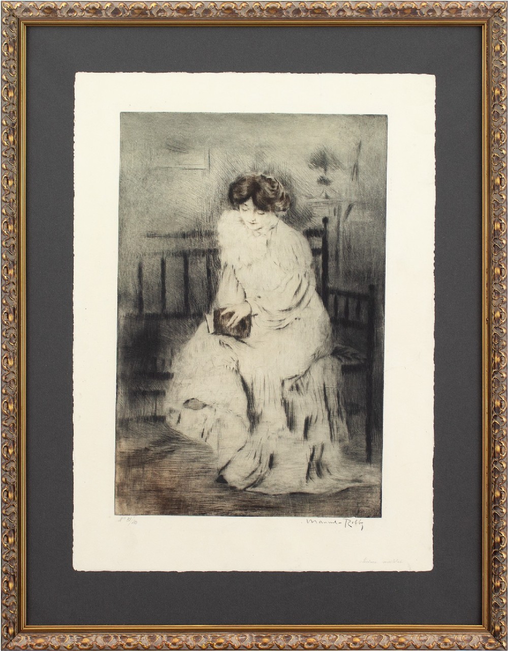 Manuel Robbe, Meditated Reading - Drypoint Etching with Aquatint 