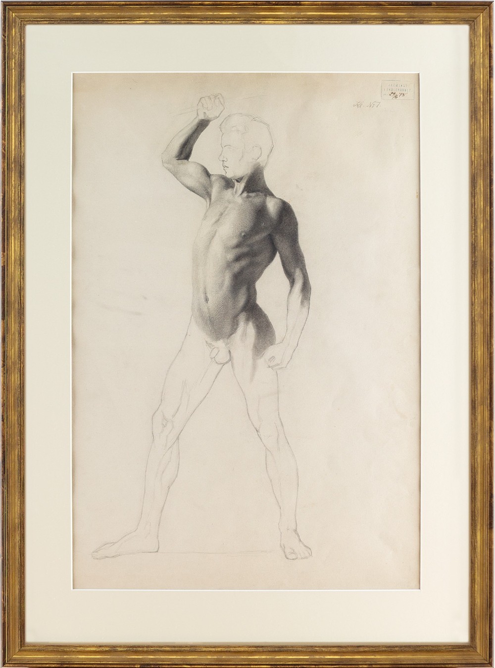 Emmery Rondahl, Study Of A Male Nude - Antique Drawing 
