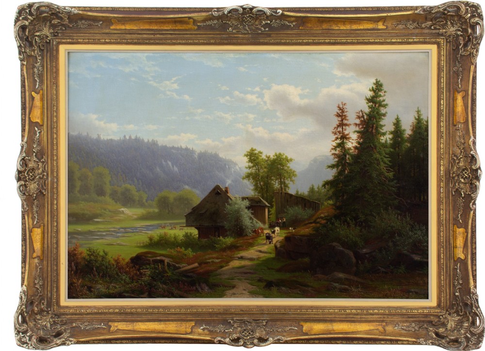 Eliza Agnetus Emilius Nijhoff, Extensive Black Forest Landscape With Farm - Antique Oil Painting 