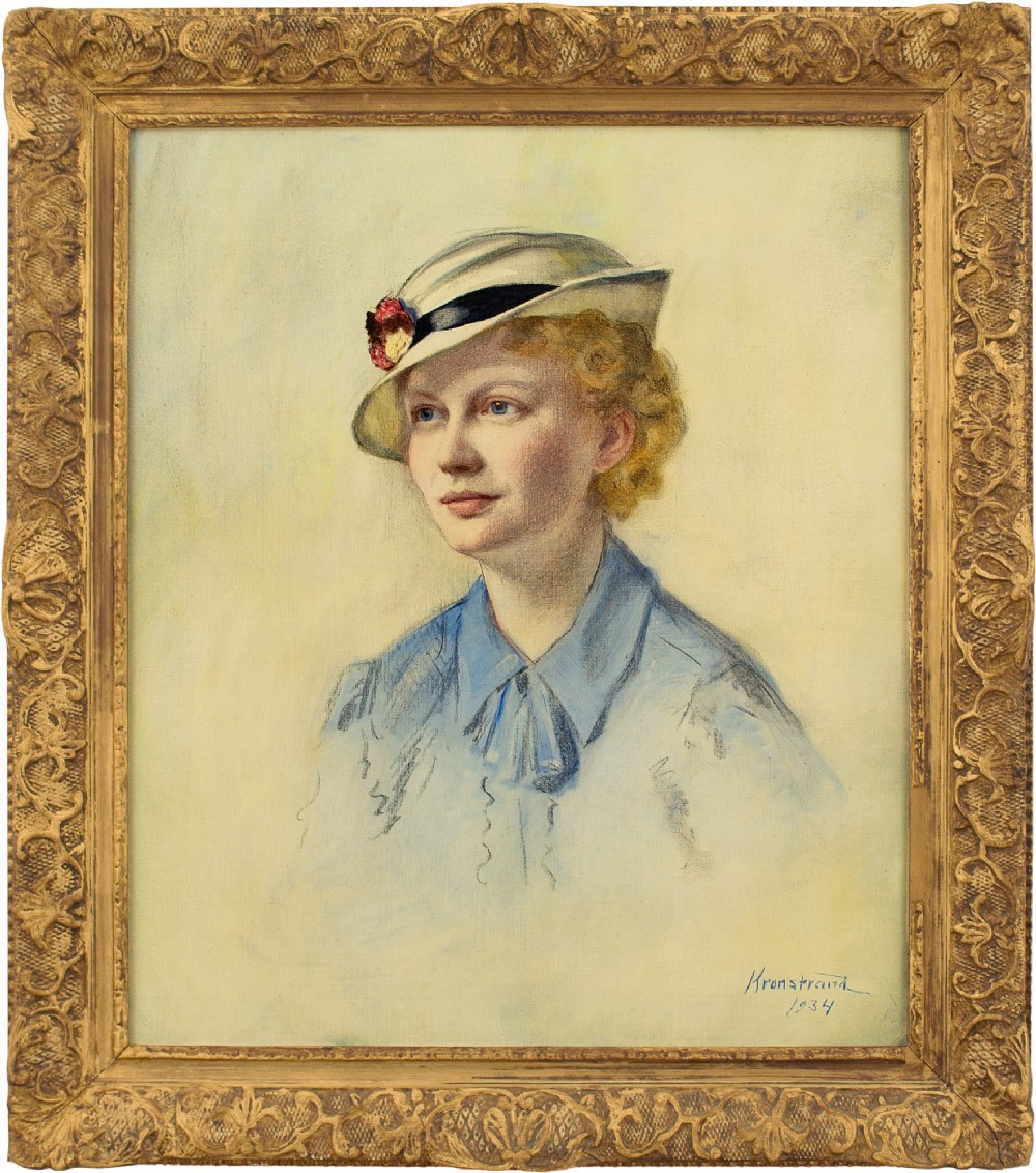 Bror Kronstrand, Portrait Of Brita Söderberg - Antique Oil Painting 