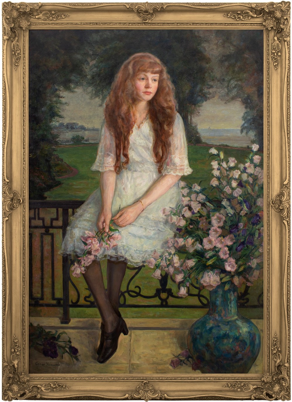 Cæsar Kunwald, Portrait Of The Dancer Ella Ilback - Very Large Antique Oil Painting 