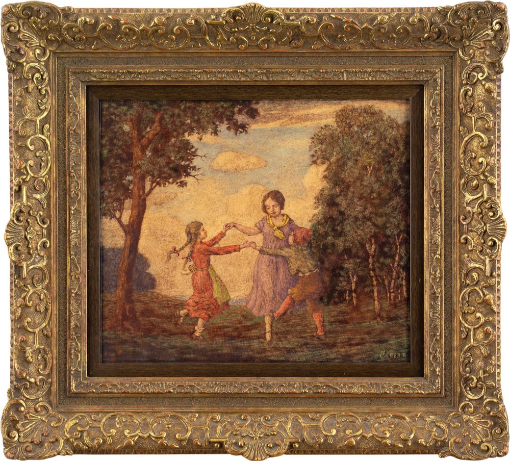 Rudolf Riemerschmid, Children Dancing In A Wood - Antique Tempera on Paper
