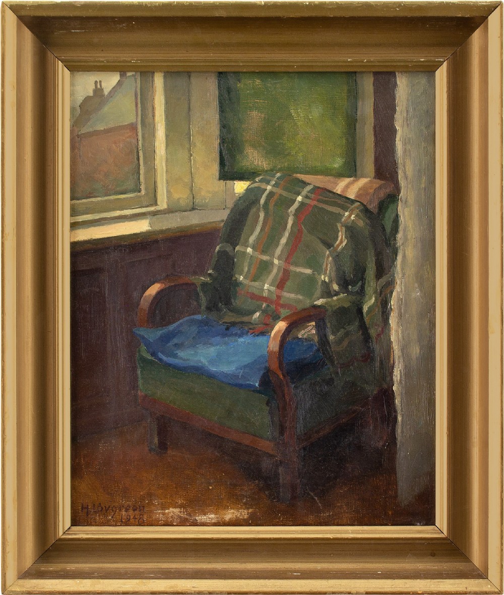 Holger Løvgreen, Grandma’s Chair - Vintage Oil Painting 