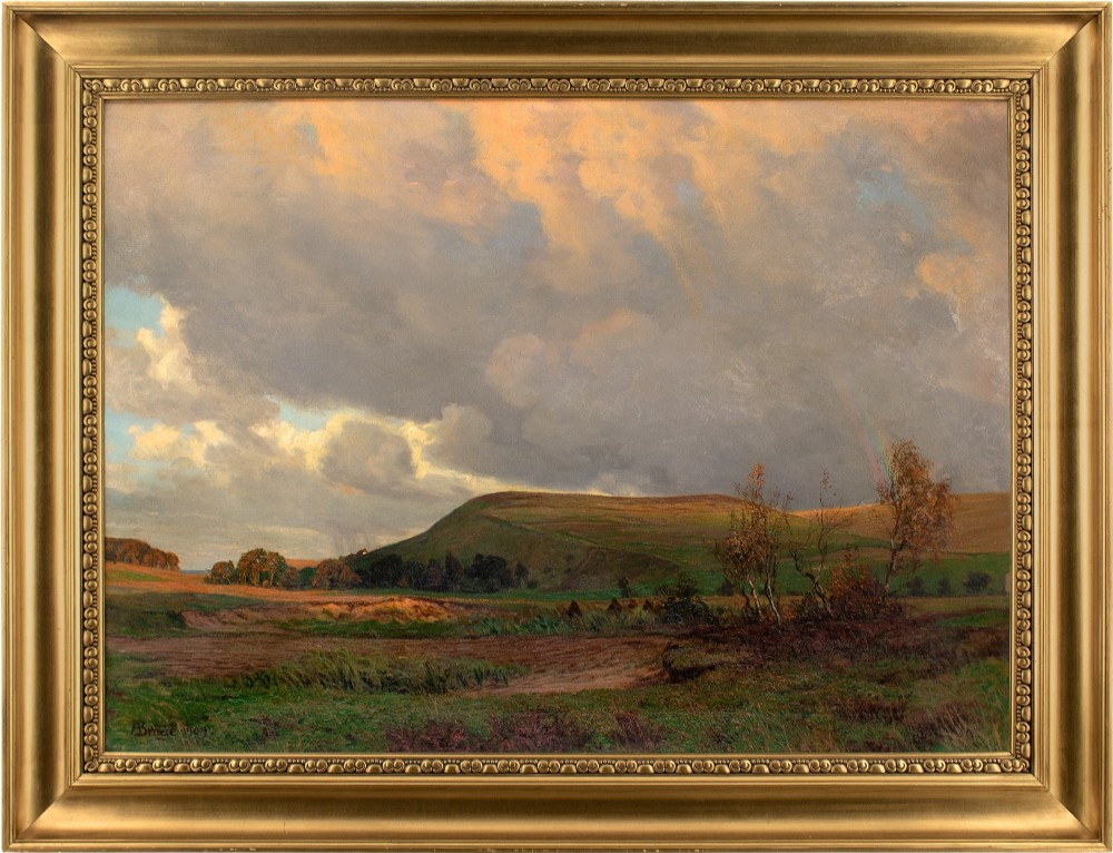 Alfred Broge, A View Of Arrenakke Bakke - Very Large Antique Oil Painting 