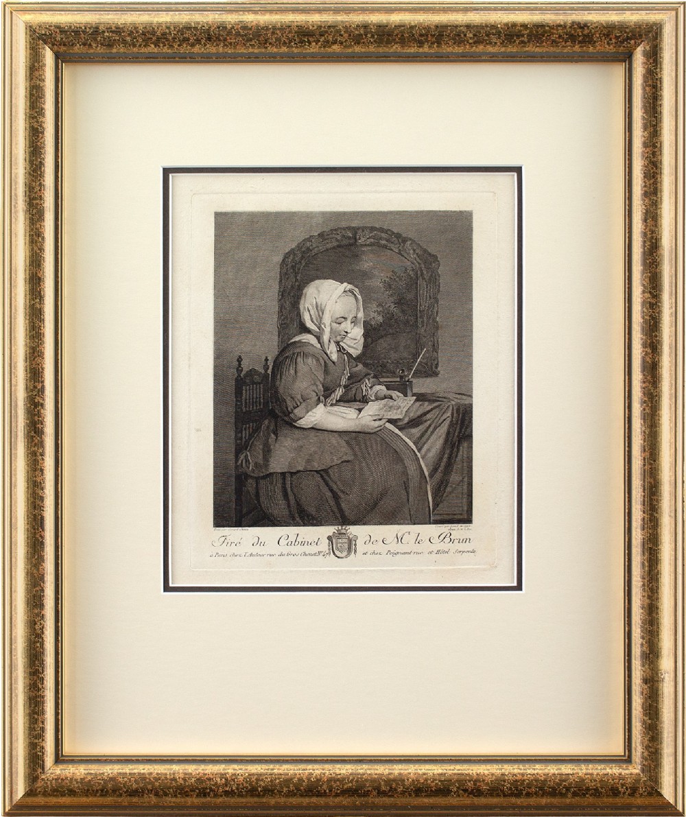 Jacques-Philippe Le Bas After Gerard Metsu, Portrait Of A Lady - Antique Engraving 