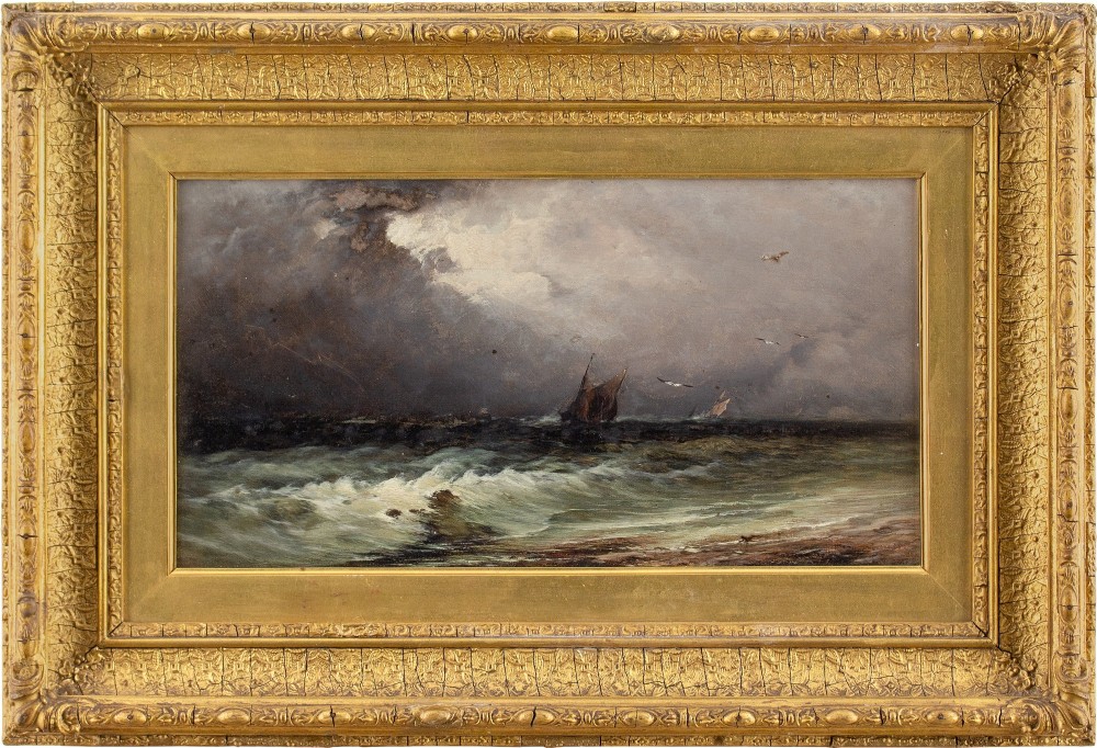 Charles Frederick Williams (Attributed), At The Beach Off The Isle Of Wight - Antique Oil Painting