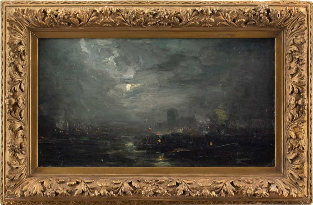 Alexandre Marcette, Tugboats In Dordrecht, Netherlands - Antique Oil Panting 