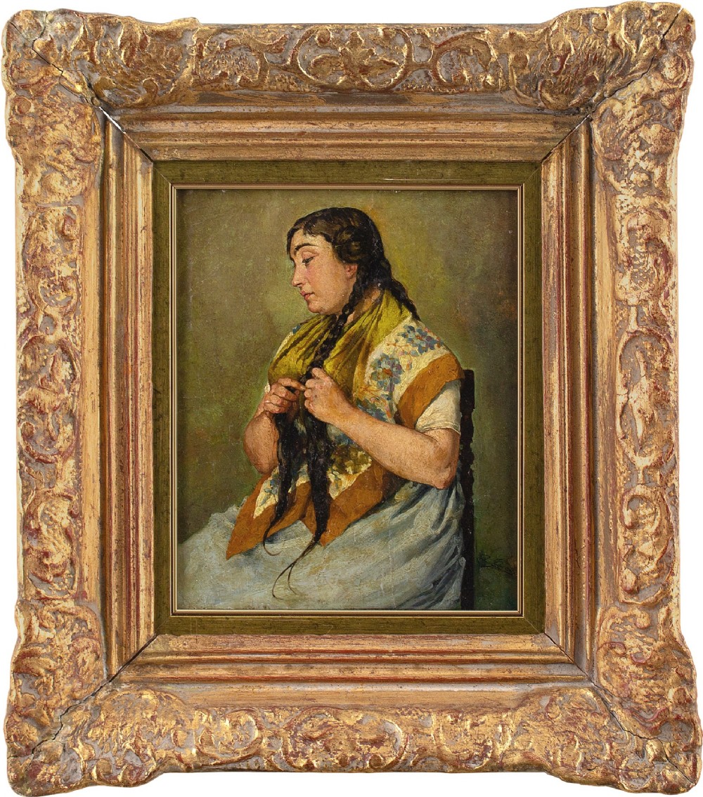 José Genoves Llansol, Portrait of a Valencian Woman - Antique Oil Painting 