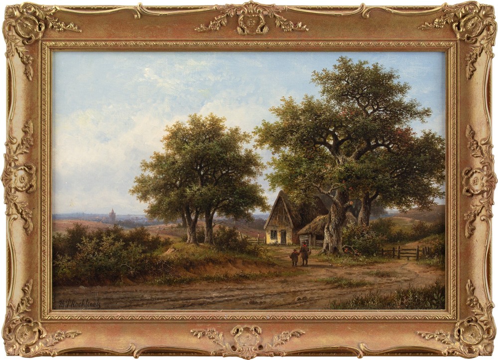 Hendrik Pieter Koekkoek, Picturesque Landscape With Oak Trees - Antique Oil Painting 