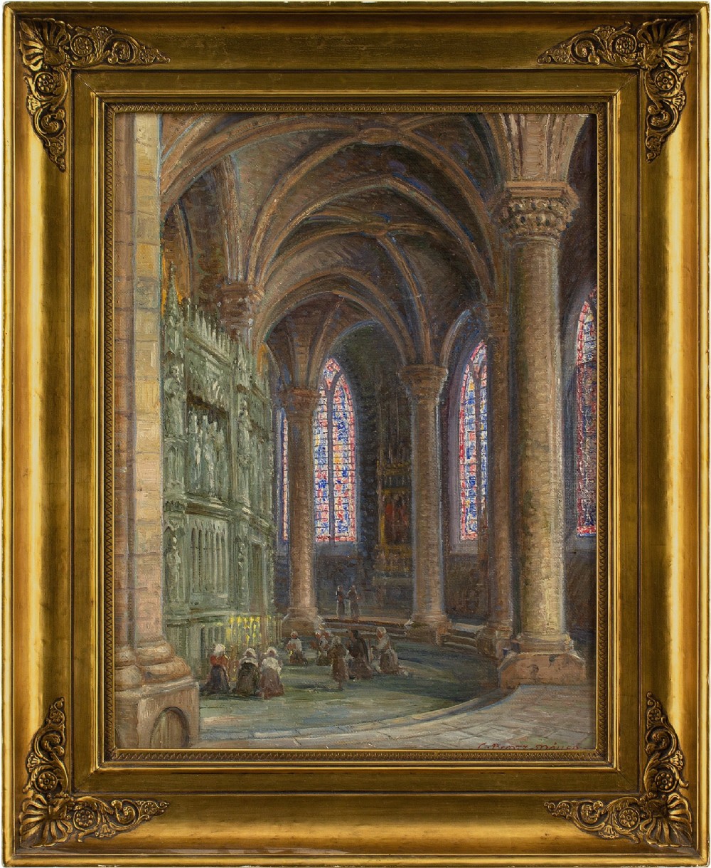 Carl Budtz-Mølle, Church Interior - Antique Oil Painting 