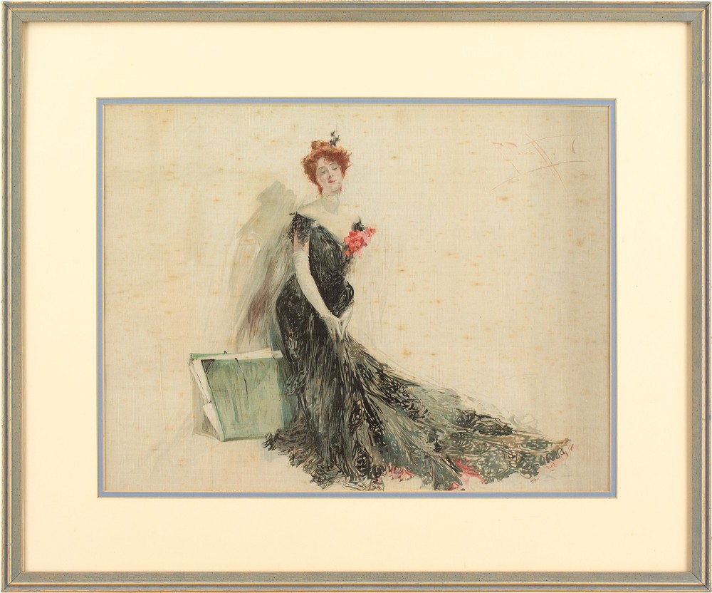 Reginald Pannett, The Merry Widow, Sheet Music Cover Design -  Antique Watercolour and Gouaches on Silk 