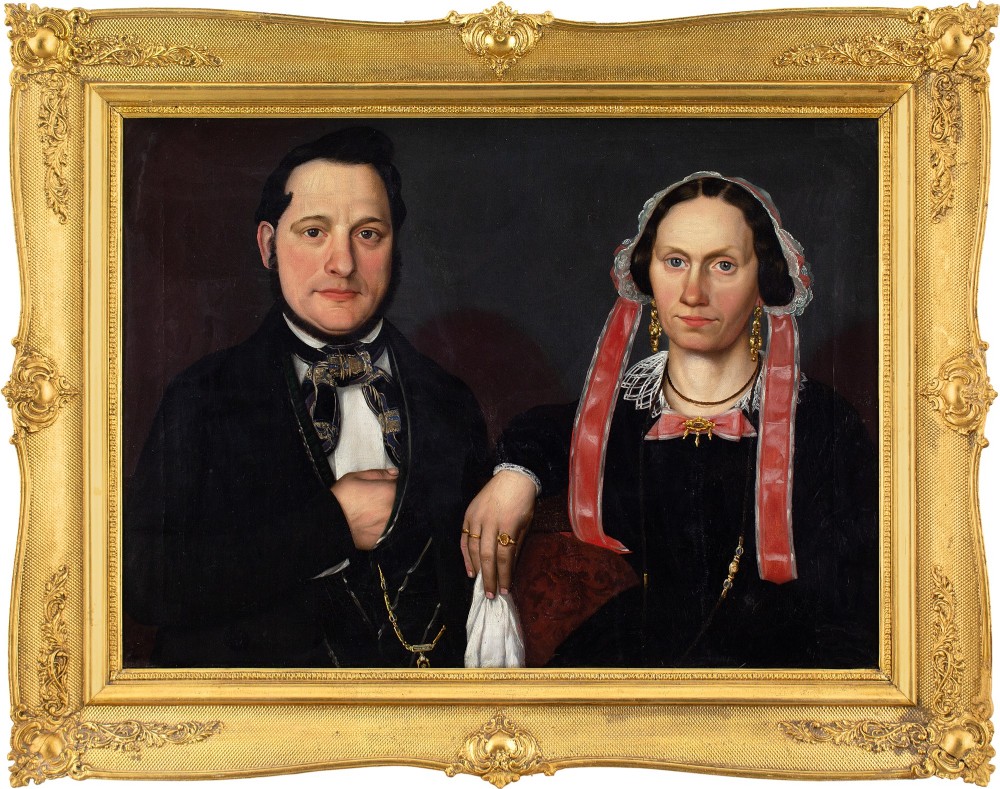 Mid-19th-Century German School, Wedding Portrait - Antique Oil Painting 