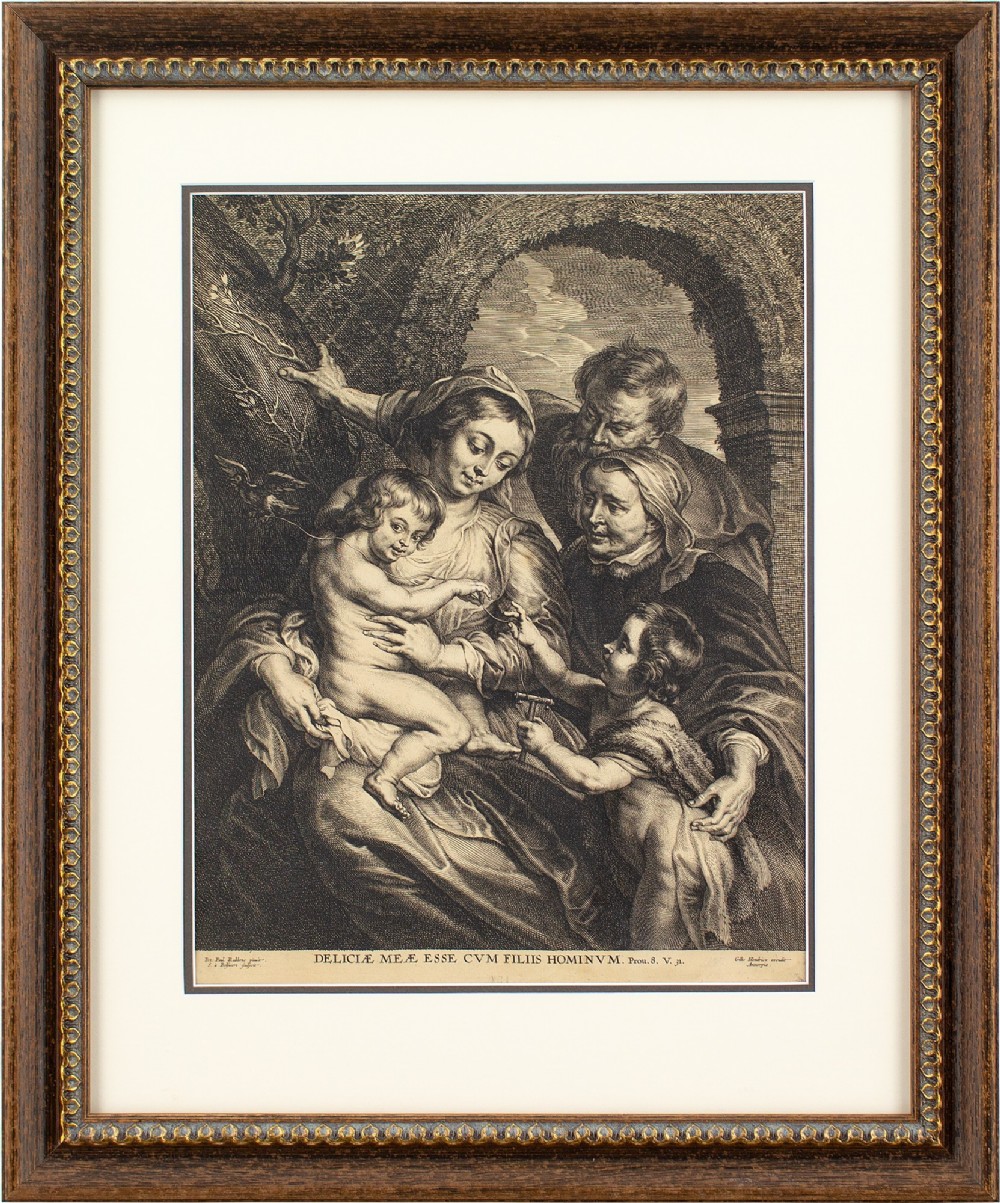 Schelte Adams à Bolswert After Peter Paul Rubens, The Holy Family With Saint Elizabeth & John The Baptist With A Goldfinch - Antique Engraving 