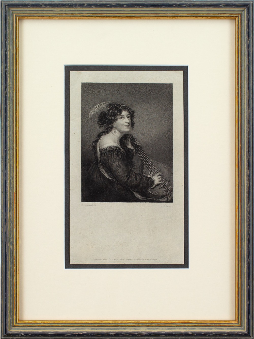George Kellaway After Thomas Stewardson, Lady In Costume Playing The Mandolin - Antique Engraving