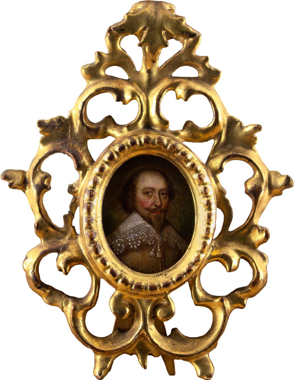 17th-Century English School, Portrait Miniature Of King Charles I - Antique Oil On Copper 