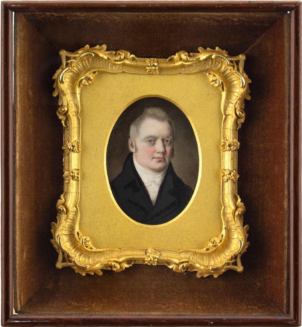 Early 19th-Century, Miniature Portrait Of A Gentleman - Antique Oil Painting 