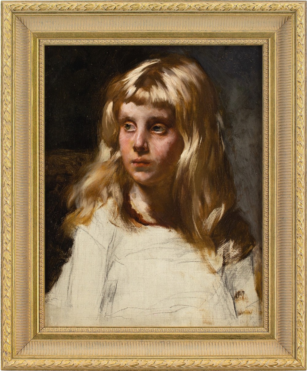Curt Ruger, Portrait Study Of A Girl - Antique Oil Painting 