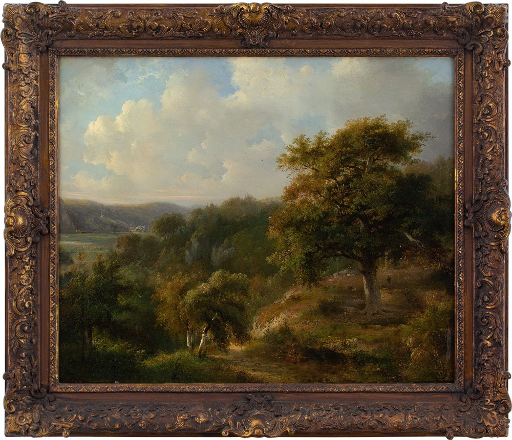 Pieter Caspar Christ, Woodland Landscape With Distant Cottages - Antique Oil Painting 