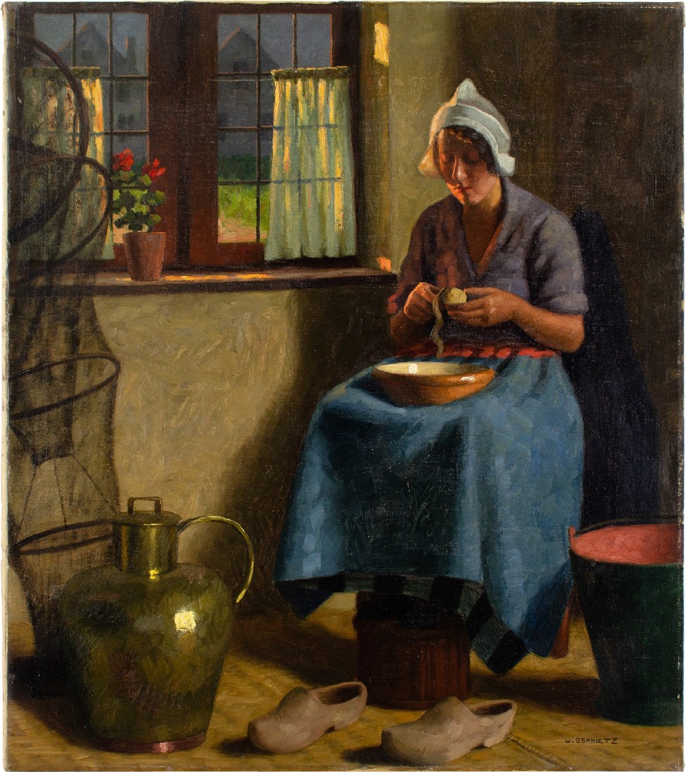 Wilhelm Gdanietz, Interior With Woman Peeling Potatoes