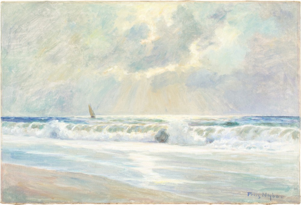 Poul Friis Nybo, Coastal View With Breakers - Antique Oil Painting 