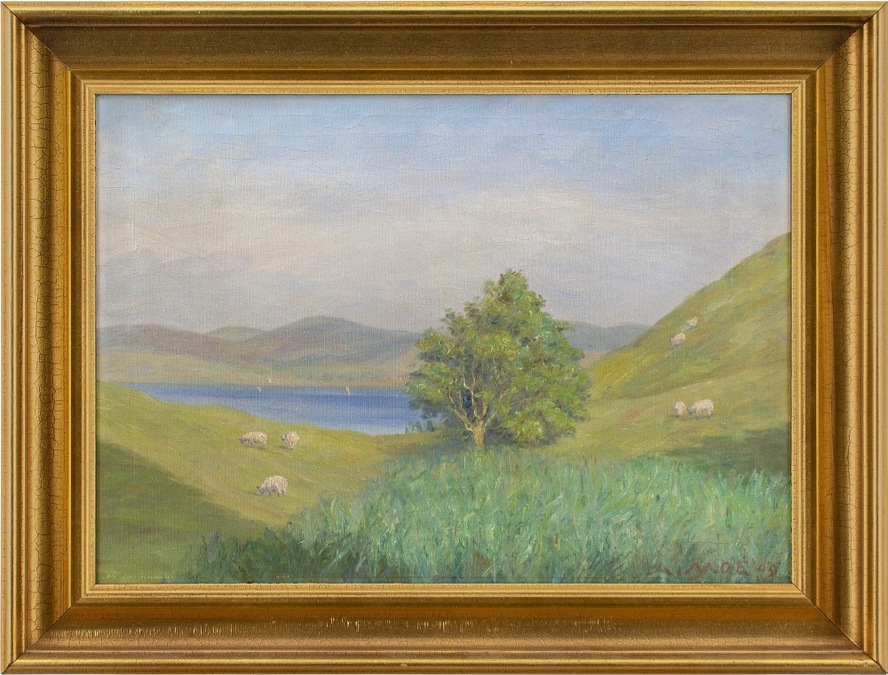 Andreas Moe, Impressionistic Pastoral Landscape With Sheep - Antique Oil Painting 