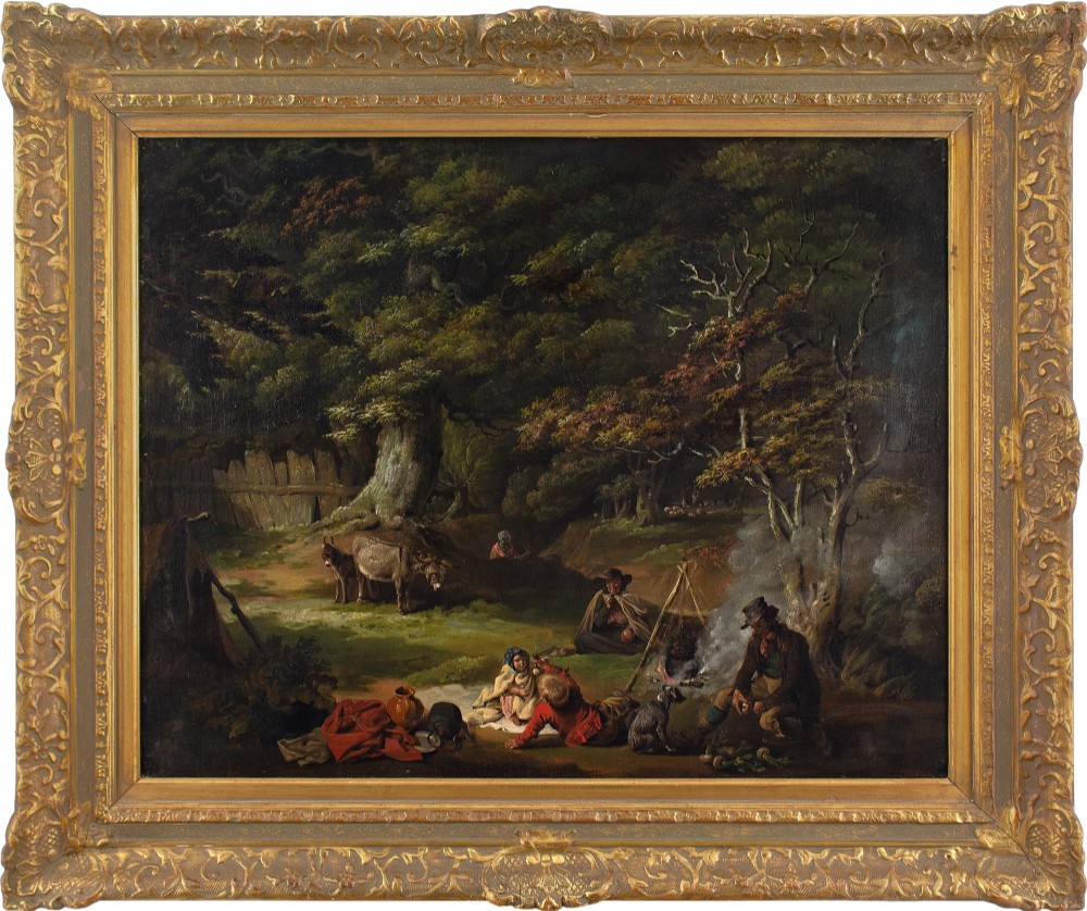 Edmund Bristow, Travellers In A Wood - Antique Oil Painting 