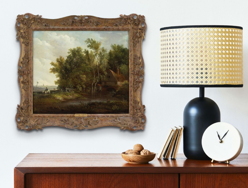 Edward Williams, Landscape With Watermill & Boy Fishing - Antique Oil Painting  View IV