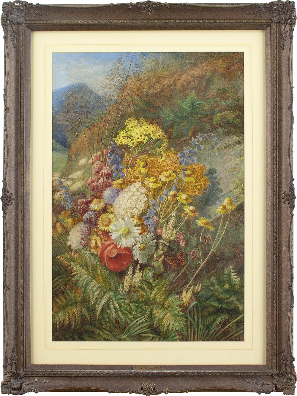 Mary Vernon Morgan ARBSA, Still Life In An Upland Landscape - Antique Watercolour