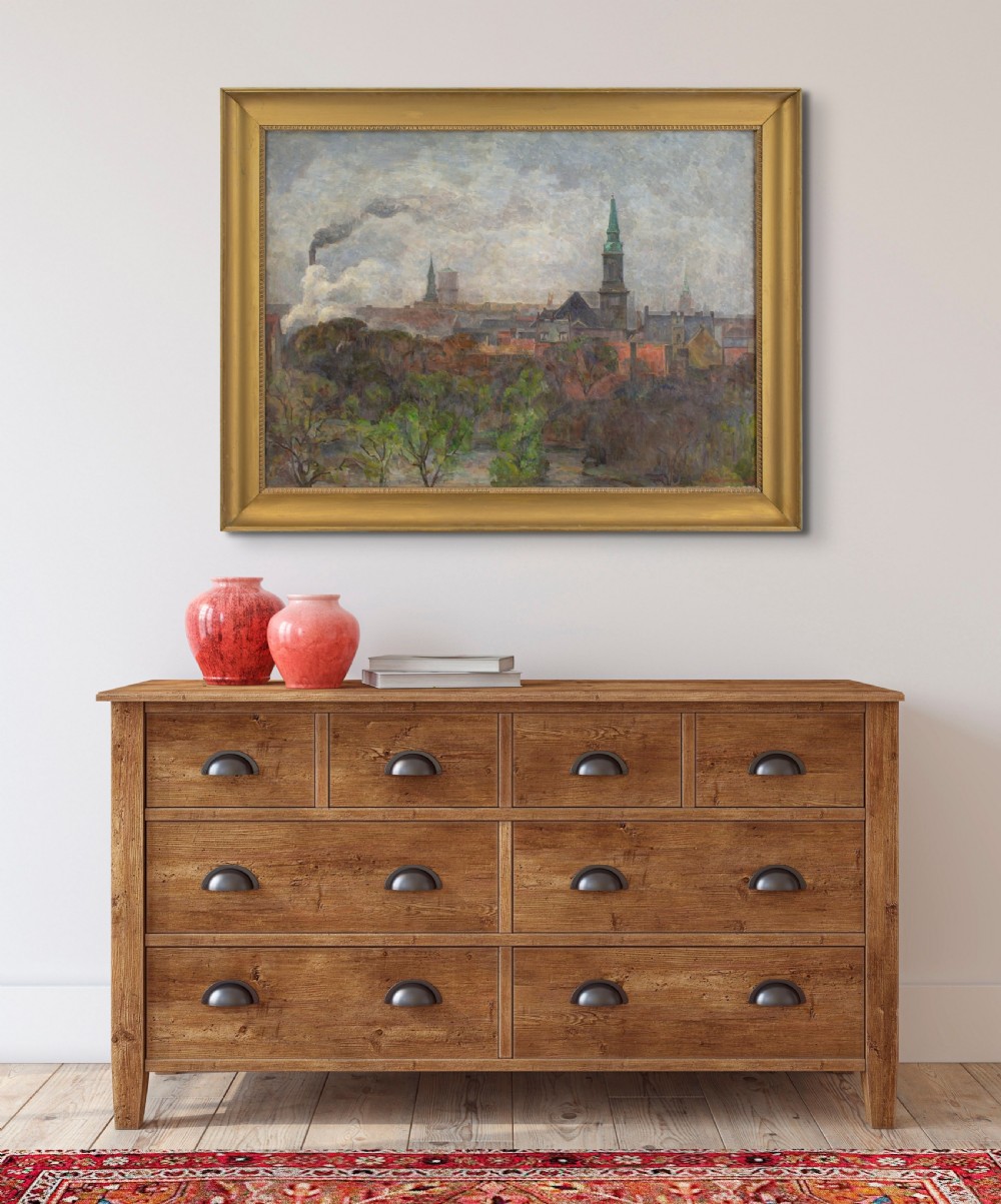 Carla Colsmann Mohr, Copenhagen Seen From Amager - Antique Oil Painting  View VI