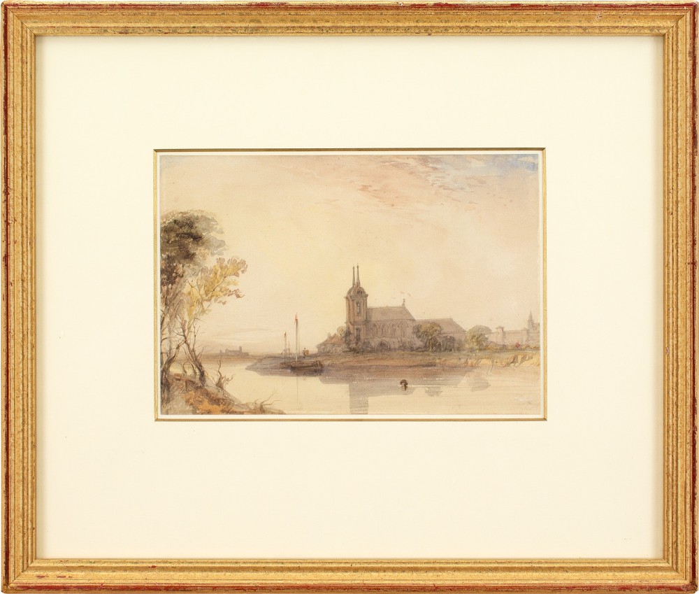 Alfred Gomersal Vickers, River Landscape With Church - Watercolour