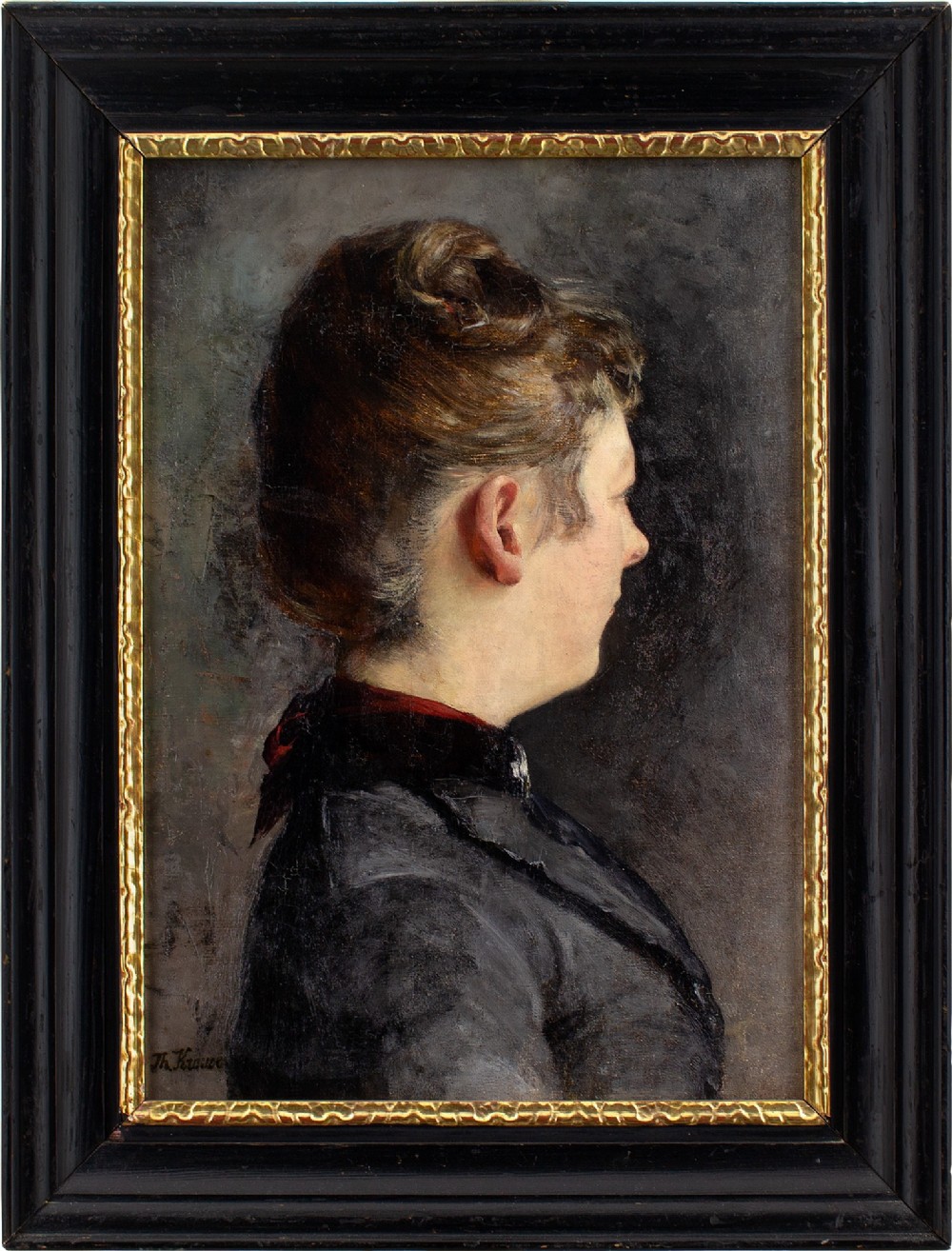 Ernst Theodor Krause, Portrait Study Of A Woman - Antique Oil Painting 