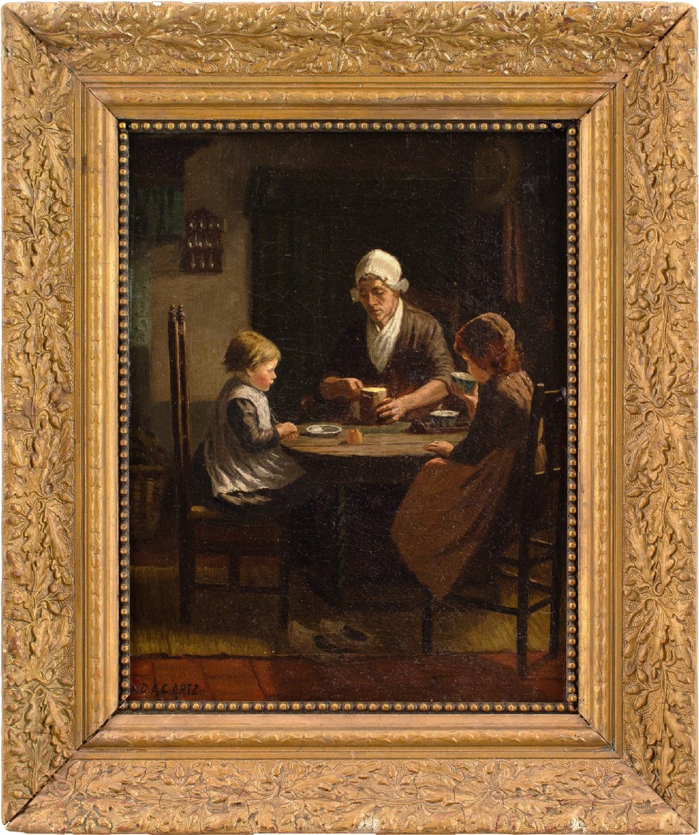 David Adolf Constant Artz (After), Midday Meal - Antique Oil Painting 