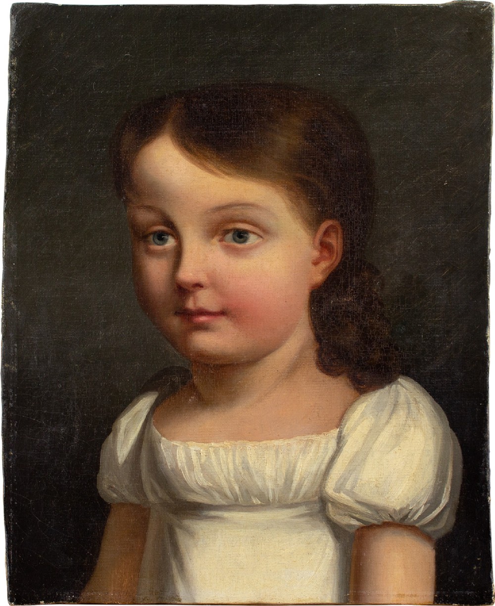 Early 19th-Century French School, Portrait Of A Girl - Antique Oil Painting