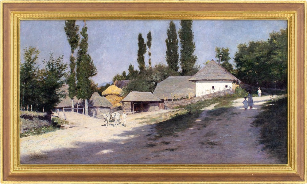 Late 19th-Century Eastern European School, Landscape With Farm Buildings - Antique Oil Painting 