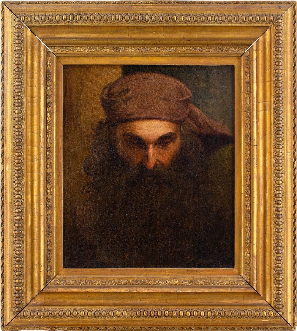 19th-Century German School, Study Of A Man’s Head - Antique Oil Painting 