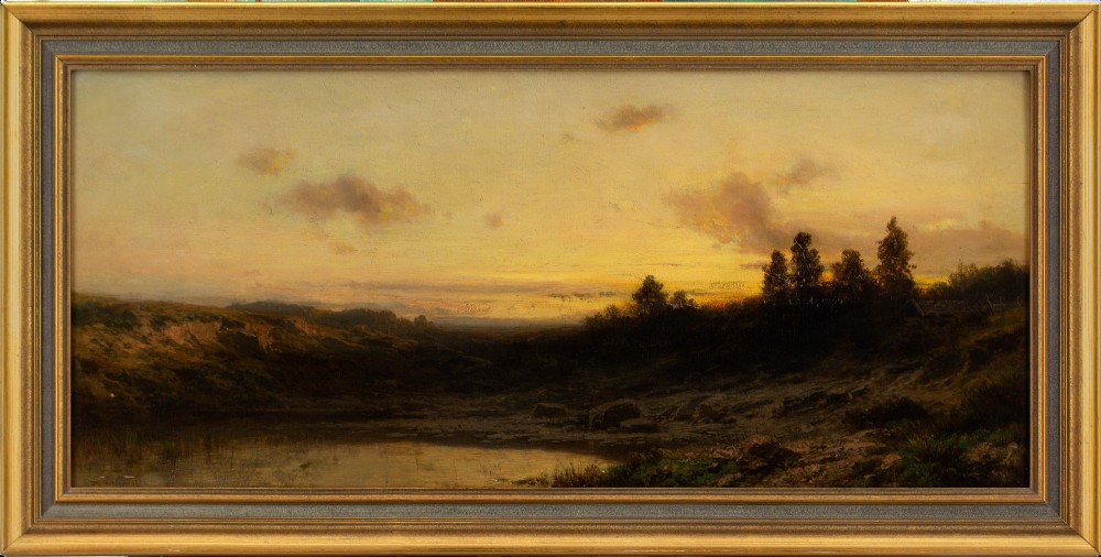 Moritz Eduard Lotze, Moorland Landscape With Pond - Antique Oil Painting 