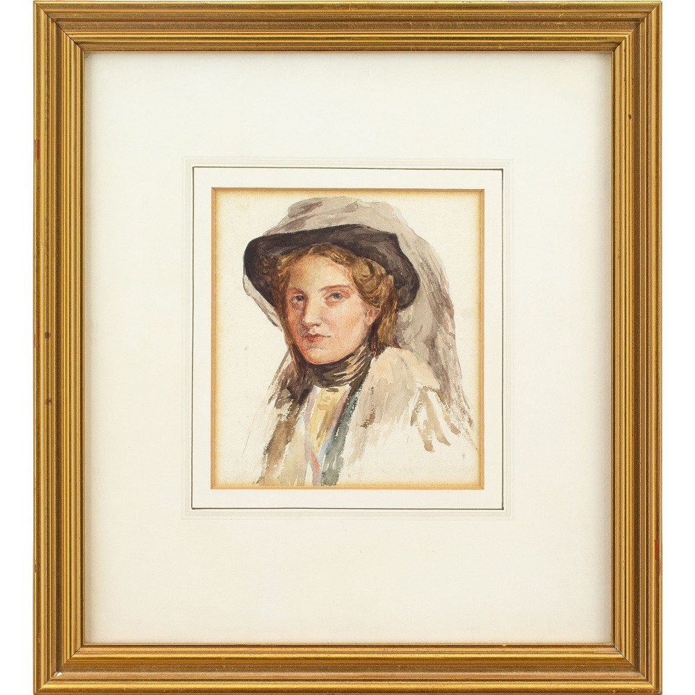 Late 19th-Century British School, Portrait Study Of A Woman - Antique Watercolour 