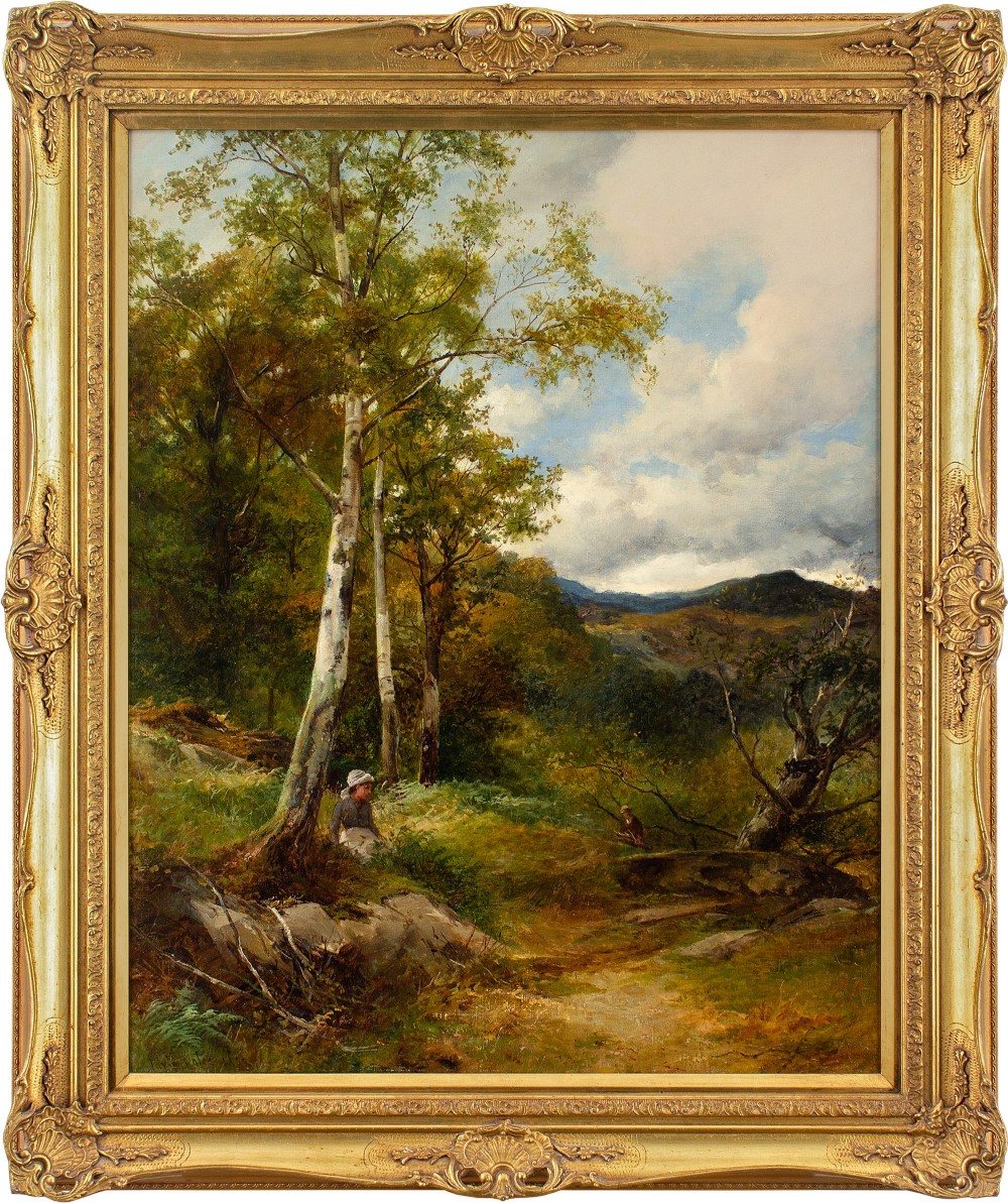 David Bates, Forest View With Distant Peaks, North Wales - Antique Oil Painting 