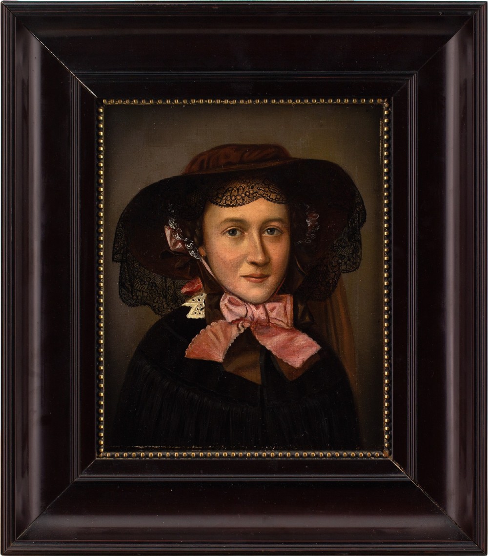Early 19th-Century German School, Biedermeier Portrait Of A Young Lady - Antique Oil Painting 