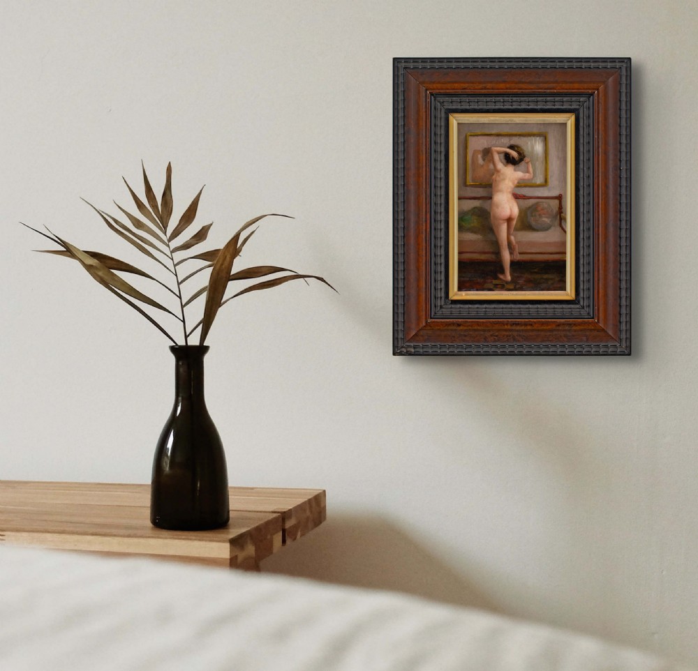 Early 20th-Century German School, Interior With Nude & Mirror - Oil Painting  View II