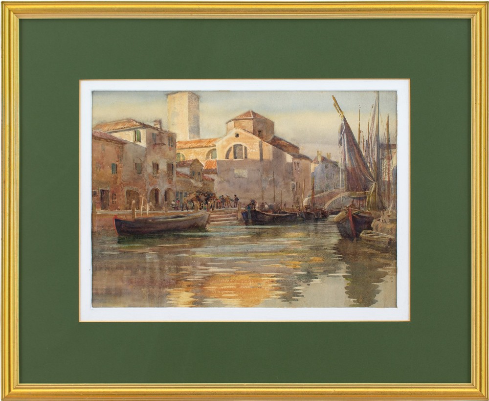 Early 20th-Century English School, Venetian Canal Scene With Sailboats - Watercolour