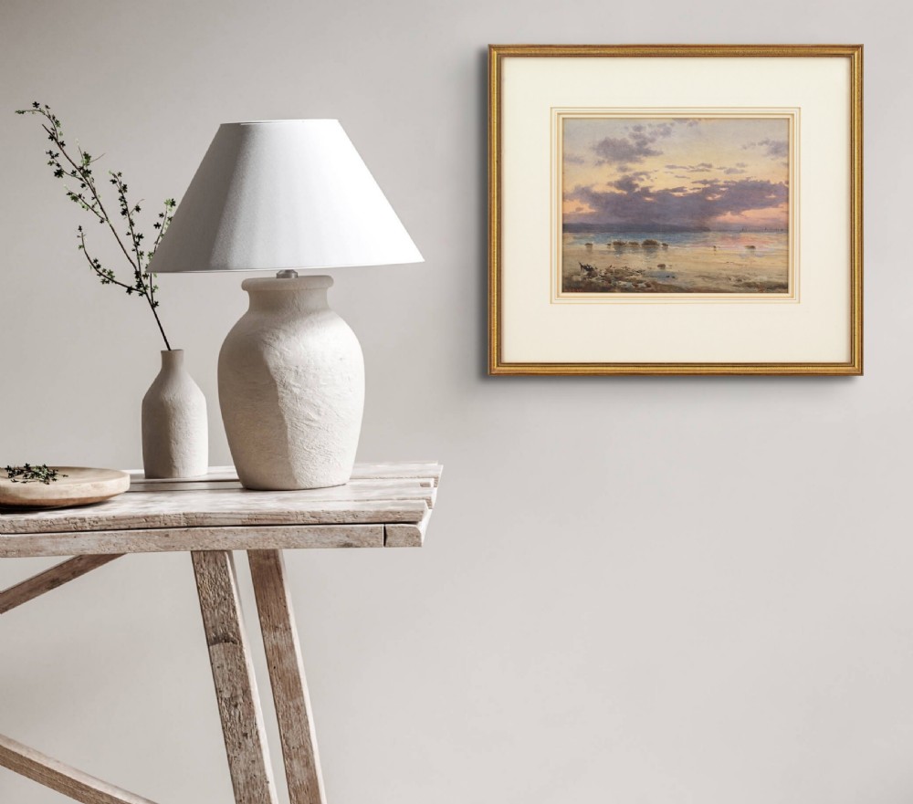 William Stephen Coleman, Coastal Landscape With Sunset - Antique Watercolour  View IV